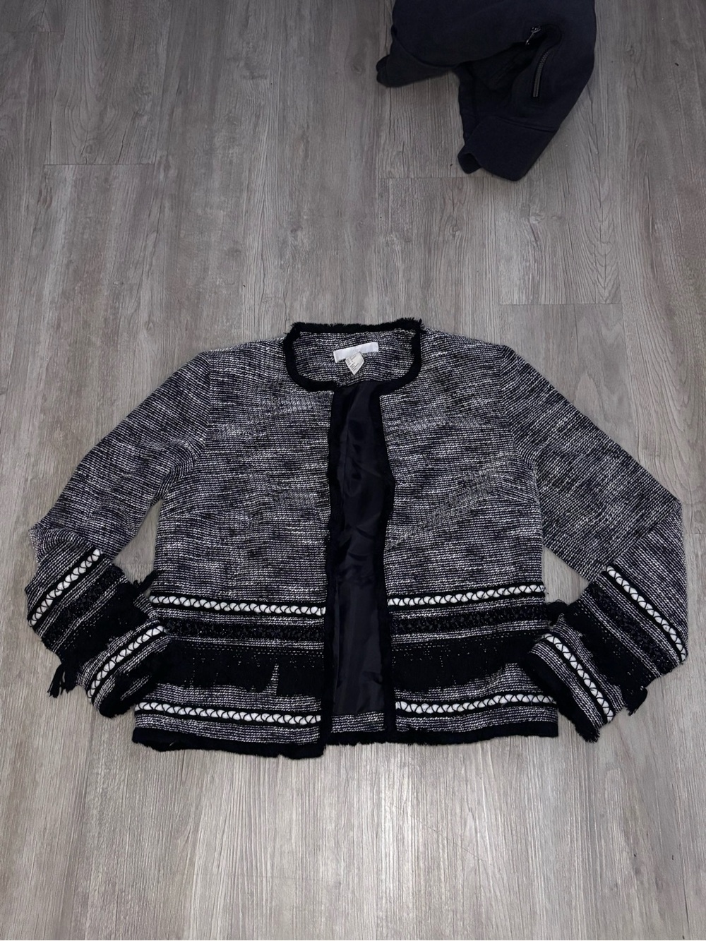 H&M Black and Gray Tweed Open-Front Cardigan Jacket